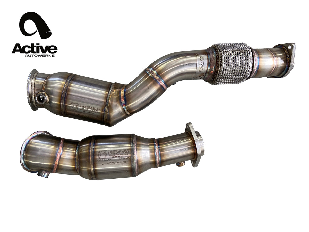 Active Autowerke BMW S58 G80 M3 G82 M4 G87 M2 Downpipes w Aflow CATs.