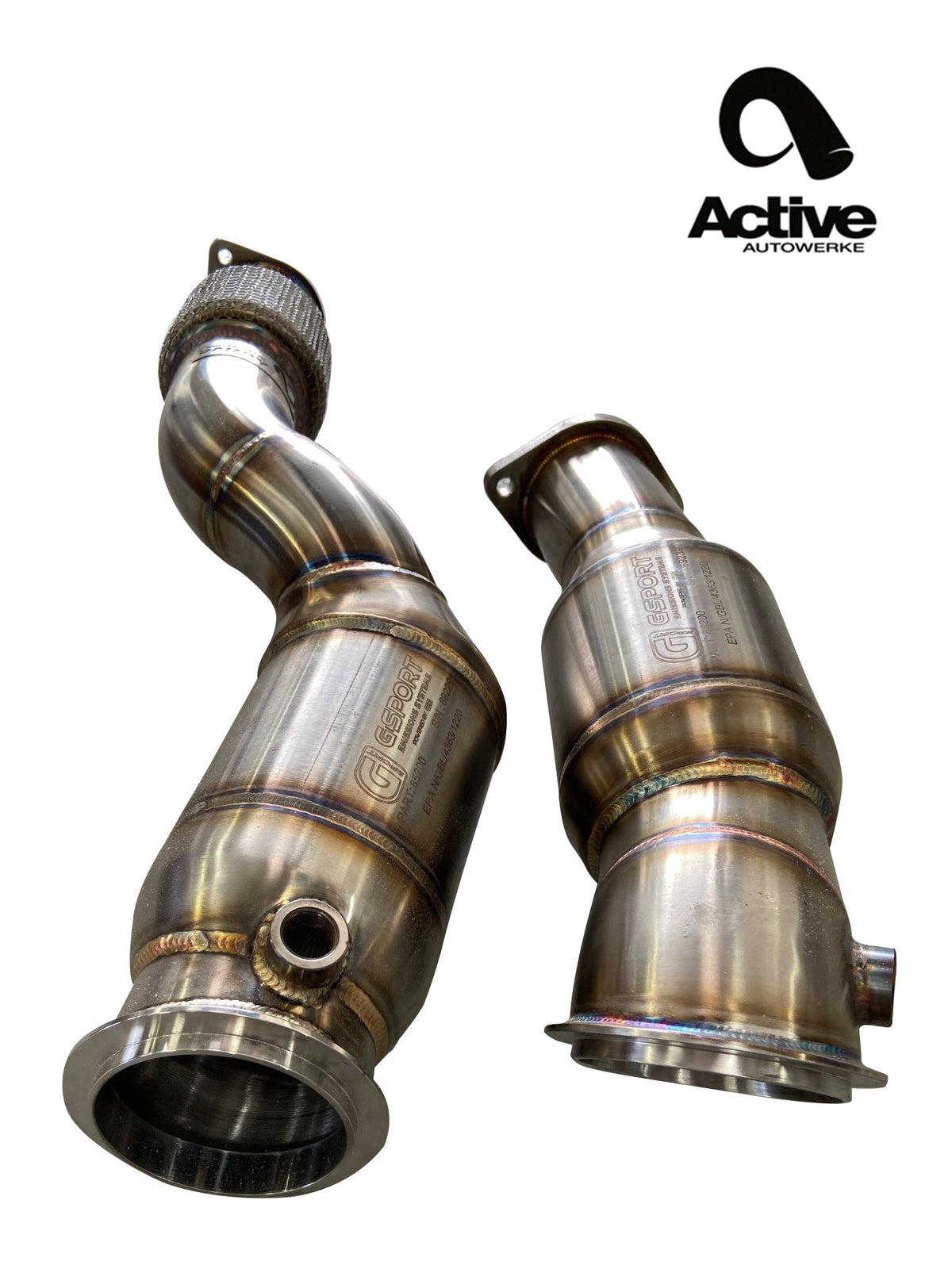 Active Autowerke BMW S58 G80 M3 G82 M4 G87 M2 Downpipes w Aflow CATs.