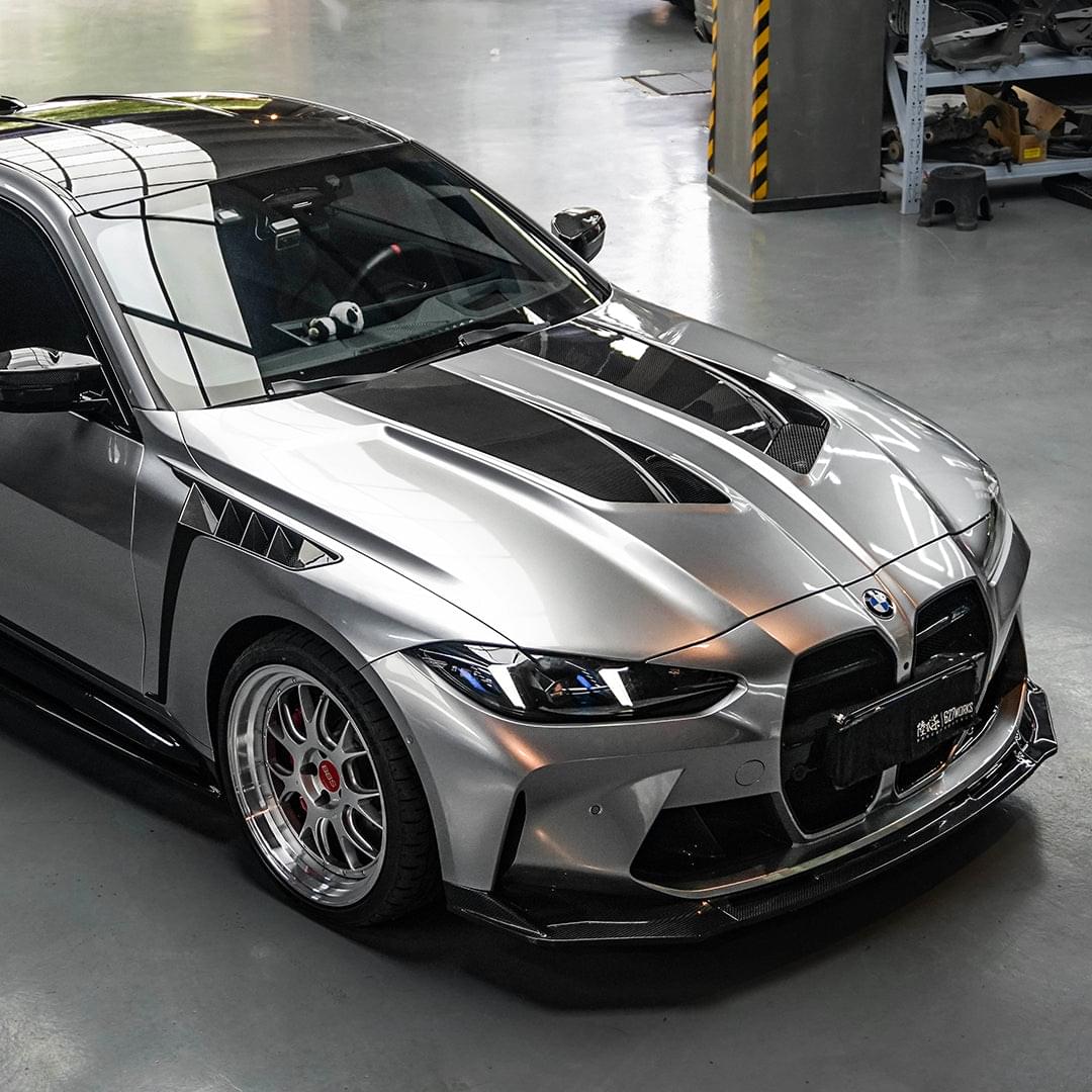 SOOQOO V2 BMW M3 G80 M4 G82 Vented Hood in White Primer Finish — product view 2