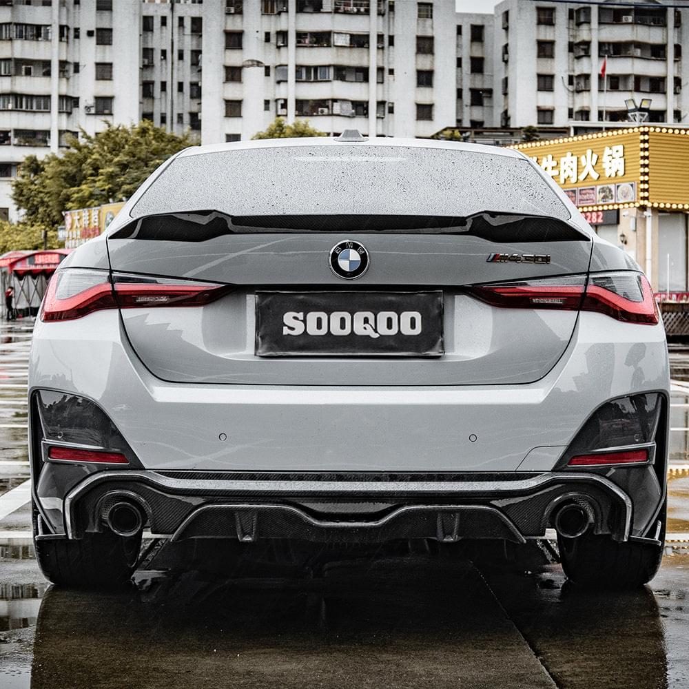 SOOQOO BMW 4 Series G26 Rear Diffuser Single Tip In Prepreg Carbon Fiber — product view 2