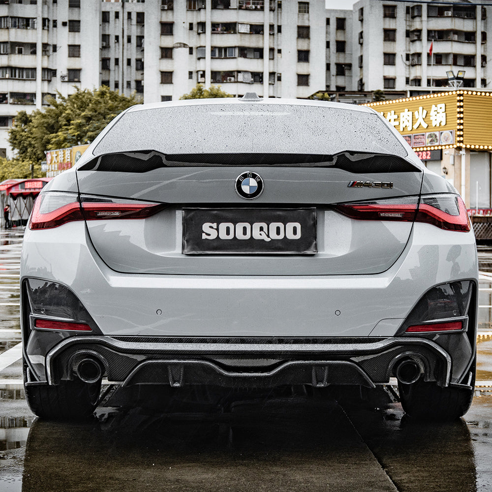 SOOQOO BMW 4 Series G26 Rear Diffuser Single Tip In Prepreg Carbon Fiber — product view 2
