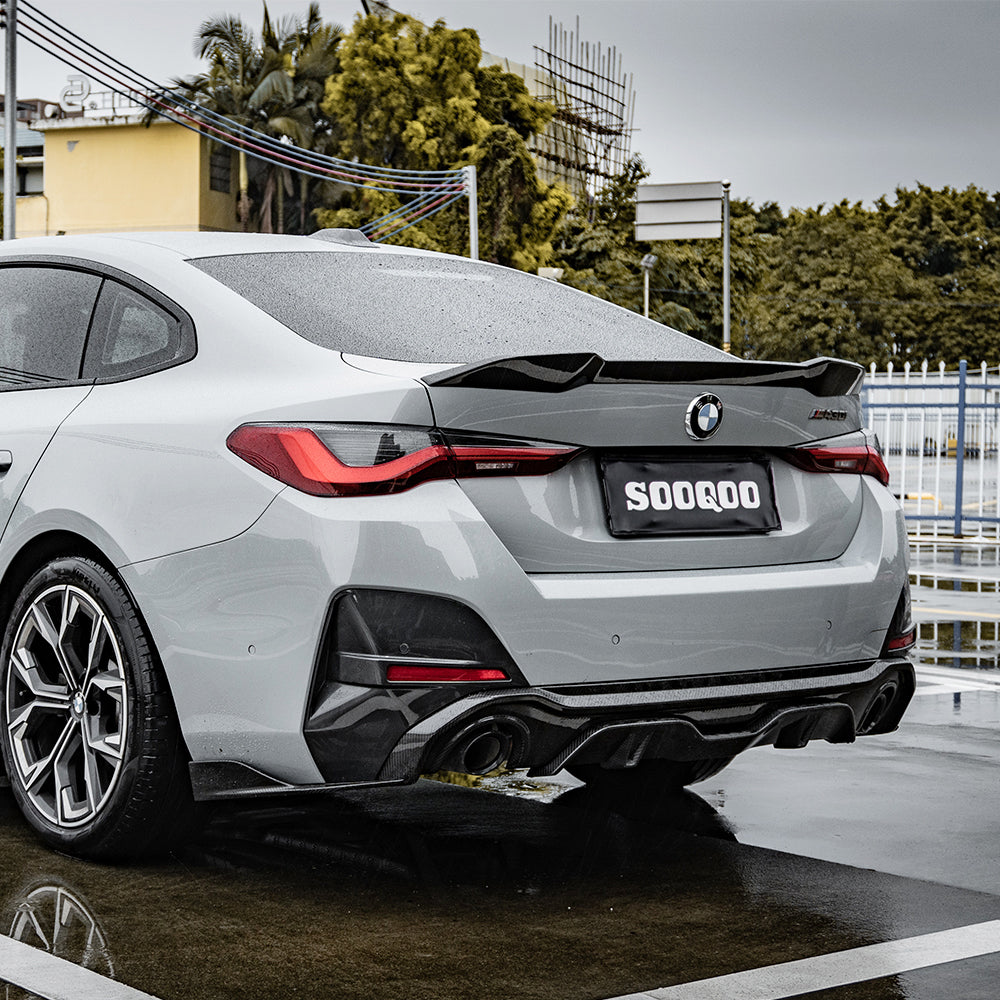 SOOQOO BMW 4 Series G26 Rear Diffuser Single Tip In Prepreg Carbon Fiber — product view 4