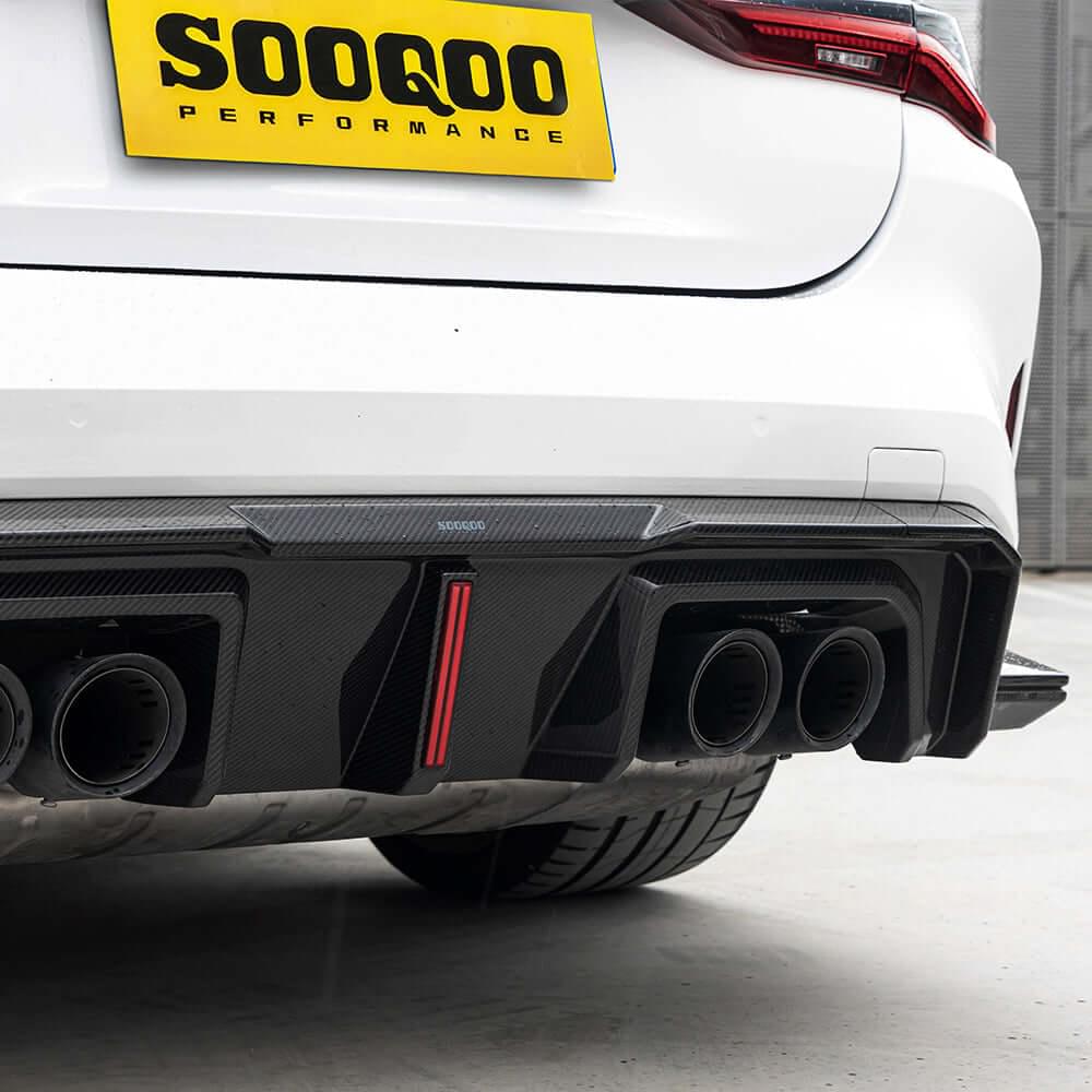 SOOQOO V2 BMW M4 G82 Rear Diffuser W/Brake Light In Prepreg Carbon Fiber — product view 6