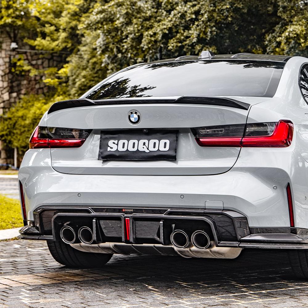 SOOQOO V1 BMW M3 G80 Rear Diffuser W/Brake Light In Prepreg Carbon Fiber — product view 2