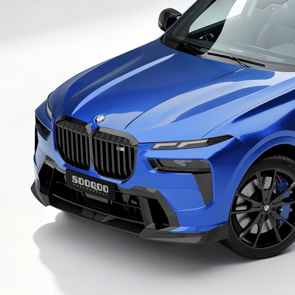 SOOQOO BMW X7 G07 LCI Front Lip In Gloss Carbon — product view 2