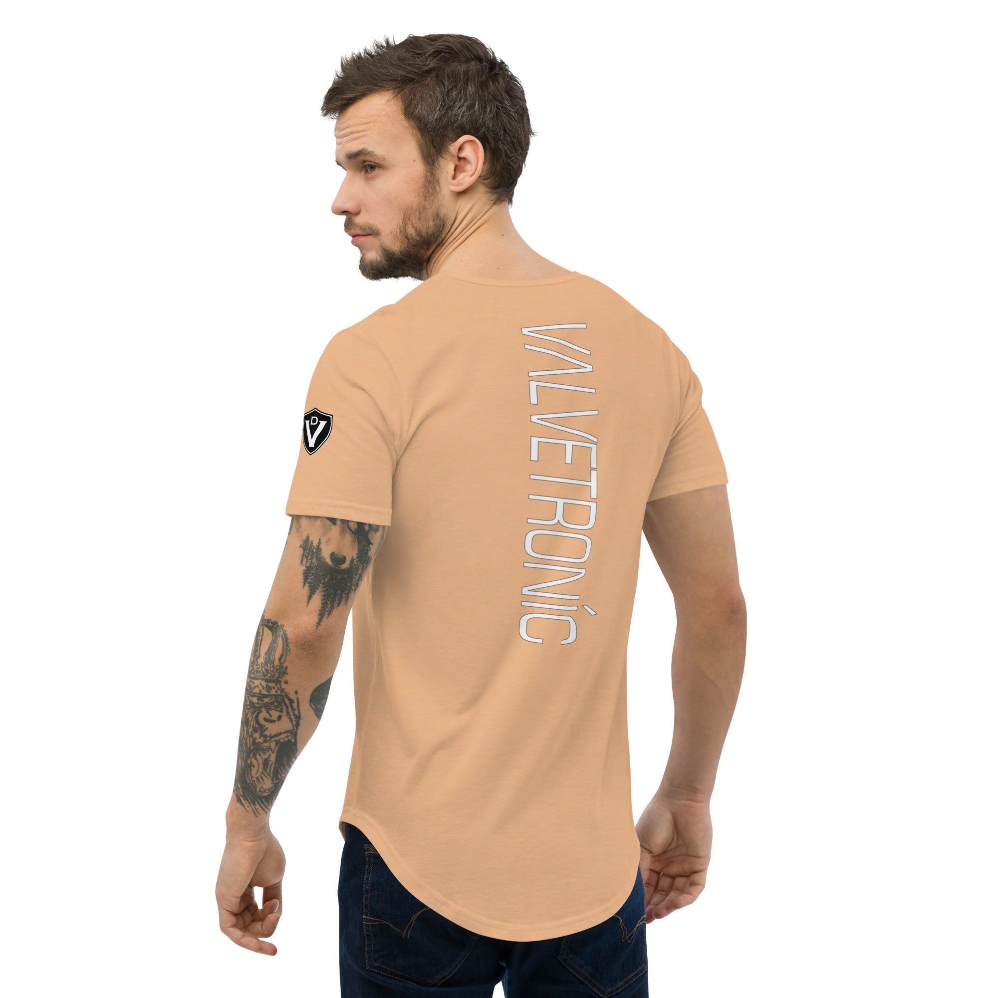 Valvetronic Men's Curved Hem T-Shirt white text - COLORADO N5X