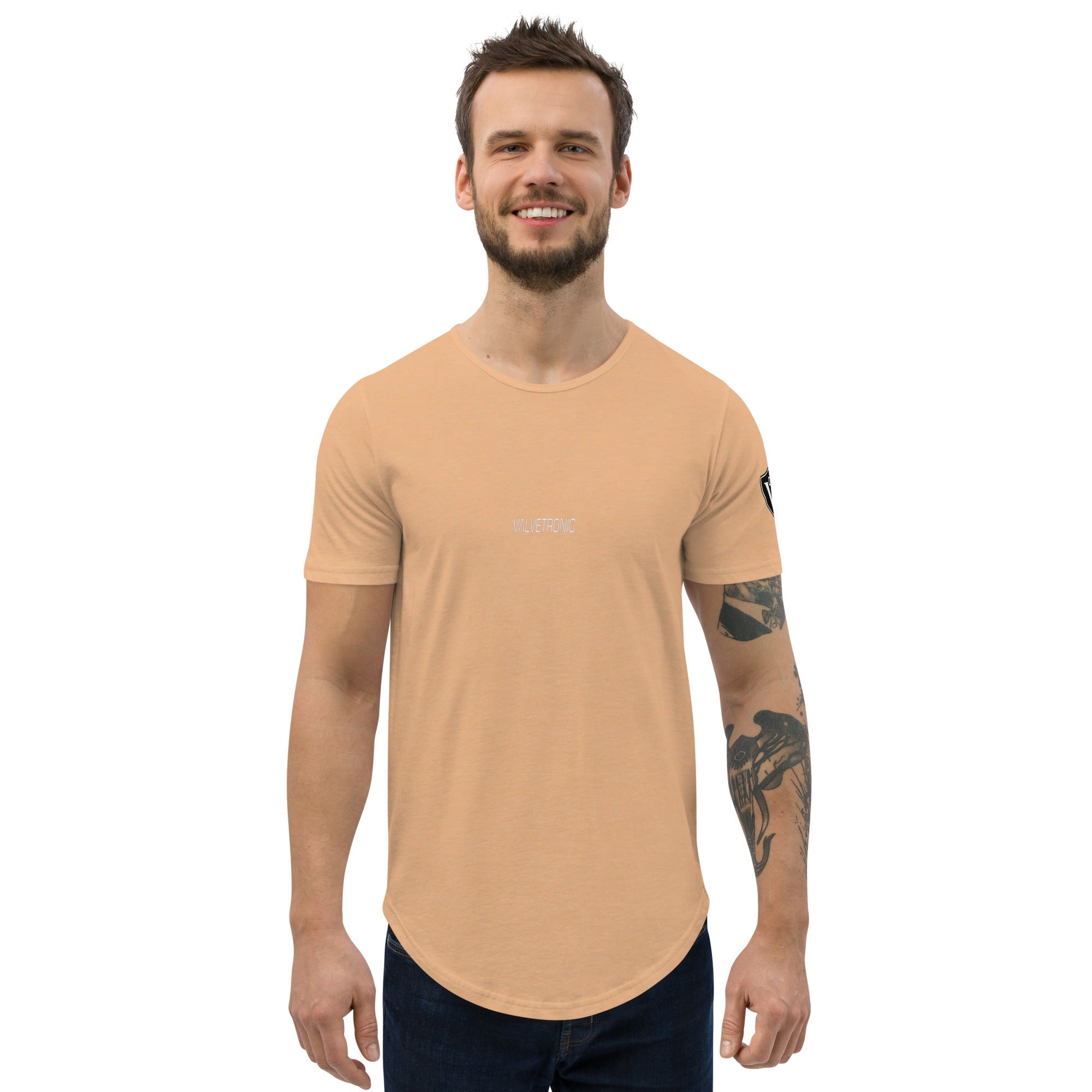 Valvetronic Men's Curved Hem T-Shirt white text - COLORADO N5X
