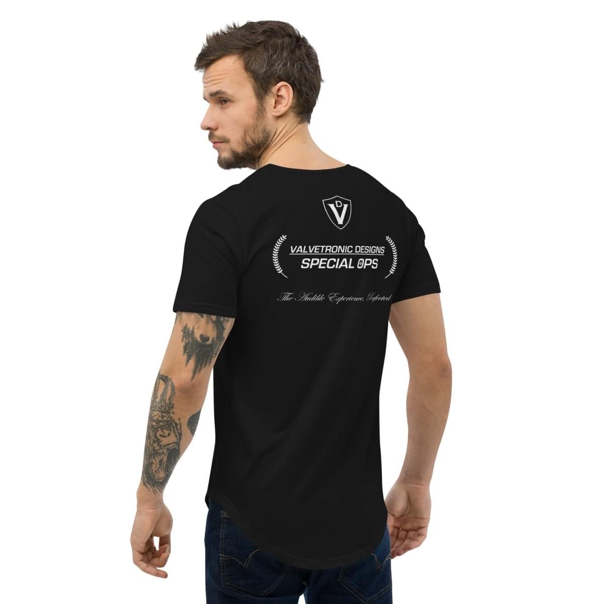 Men's Curved Hem T-Shirt Large special ops logo ( dark base colors).