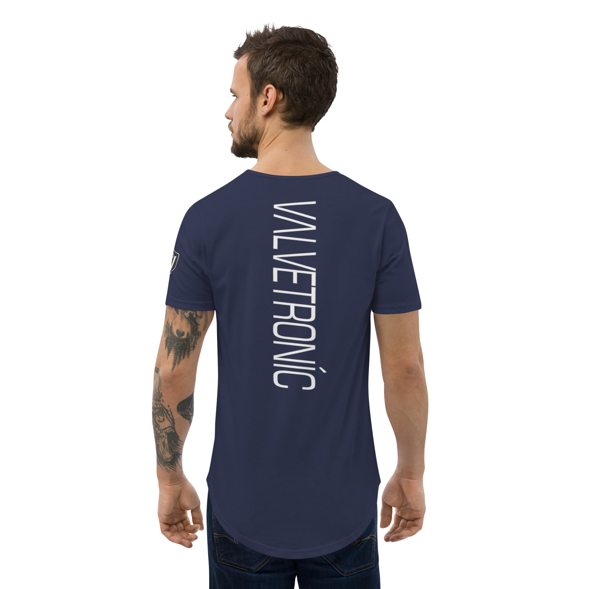 Valvetronic Men's Curved Hem T-Shirt white text - COLORADO N5X