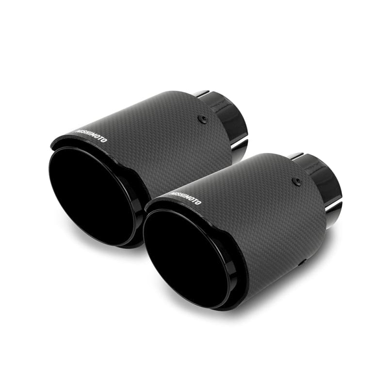 Mishimoto 2x Carbon Fiber Muffler Tip 2.5in Inlet 3.5in Outlet Black.