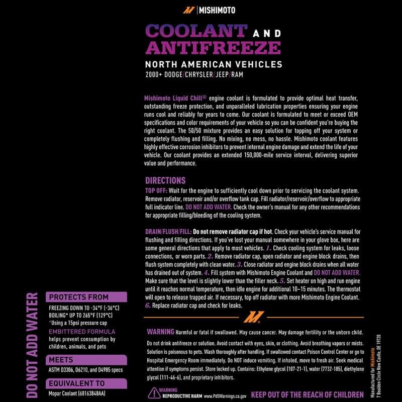 Mishimoto Liquid Chill EG Coolant, North American Vehicles, Purple.