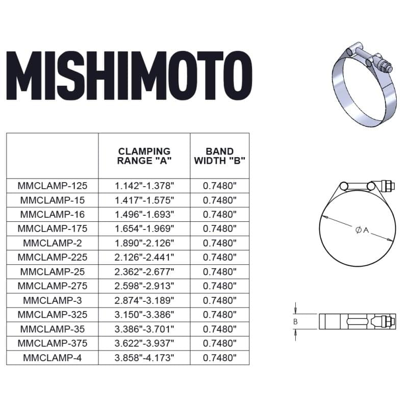 Mishimoto Stainless Steel T-Bolt Clamp 3.62in.-3.93in. (92mm-100mm).