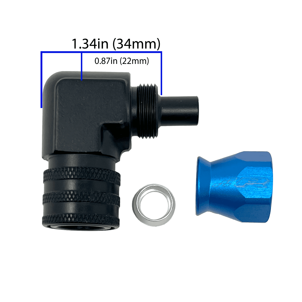 PTFE AN6 90 Degree Fitting to 9.89 Female QC.