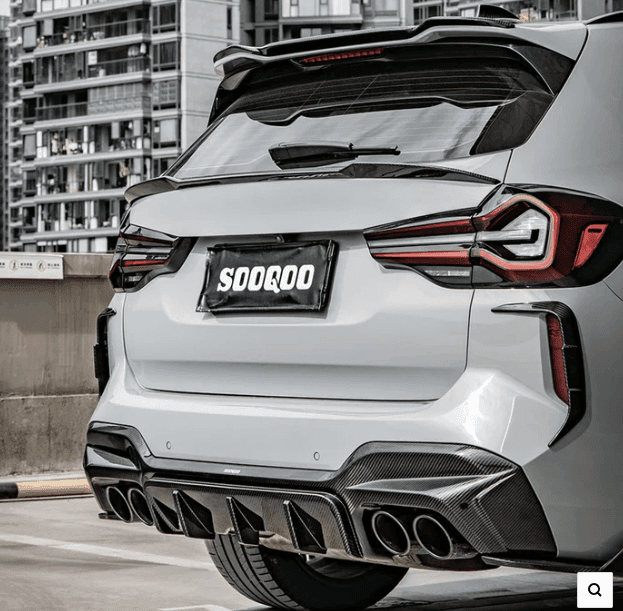 SooQoo BMW F97 X3M LCI SQ Rear Canards In Gloss Pre Preg Carbon Fibre (Facelift 2022+).