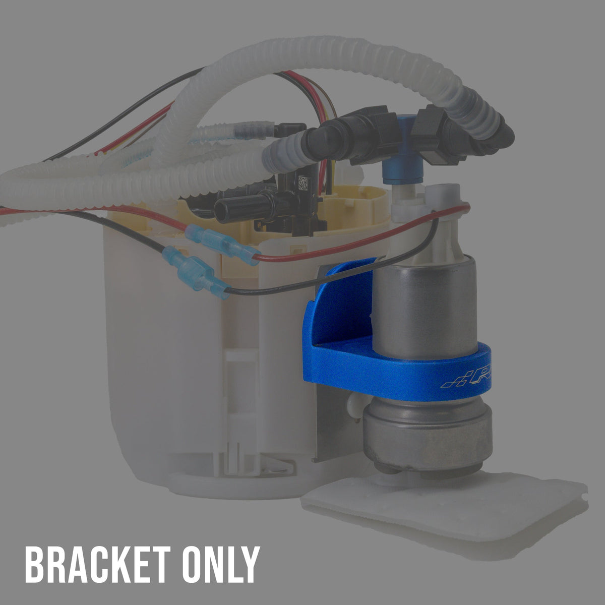 Precision Raceworks Universal Add-A-Pump Bracket shown on fuel pump