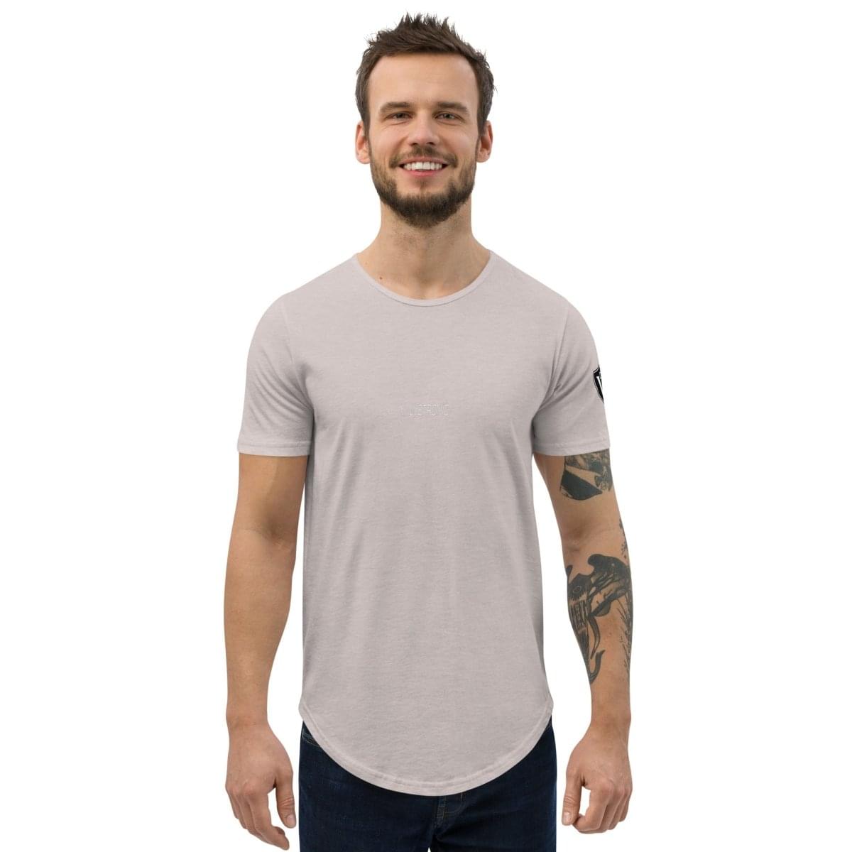Valvetronic Men's Curved Hem T-Shirt white text.