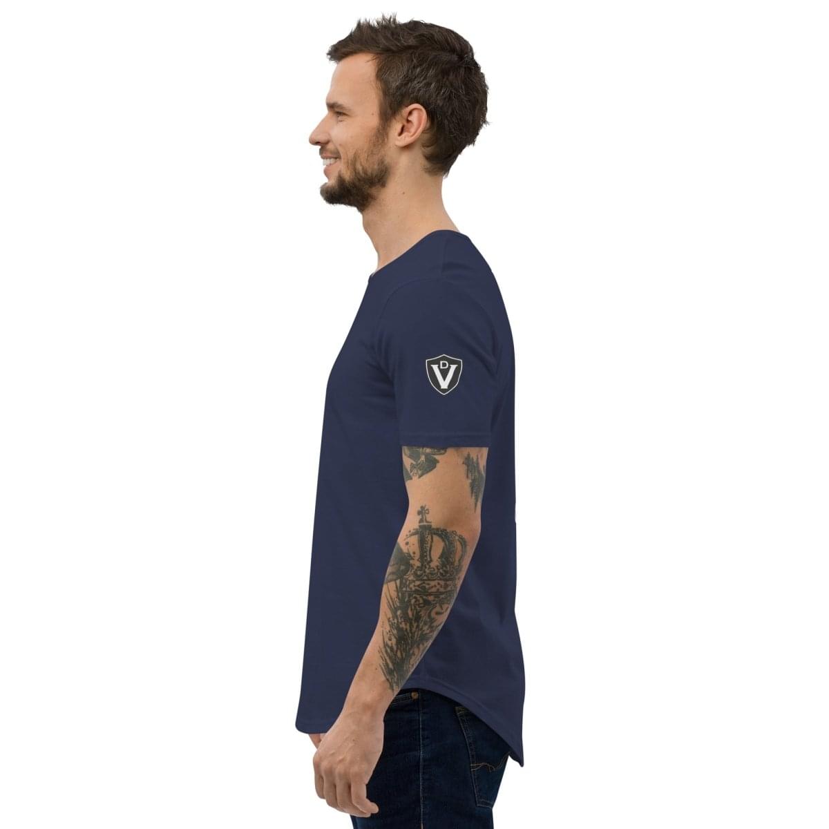 Valvetronic Men's Curved Hem T-Shirt white text.