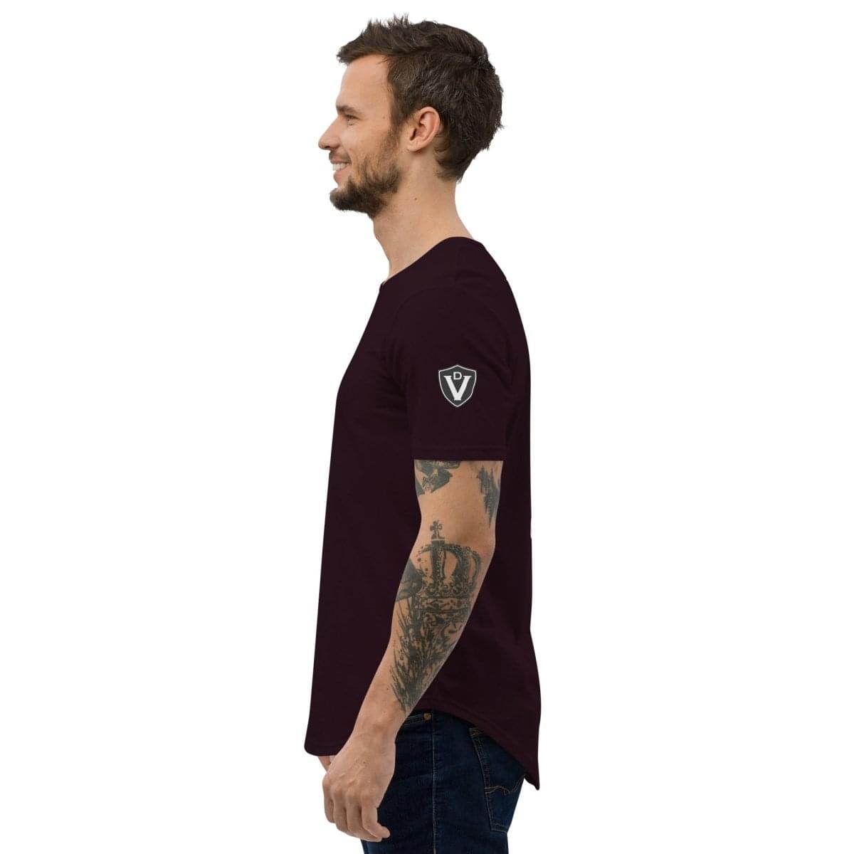 Valvetronic Men's Curved Hem T-Shirt white text.