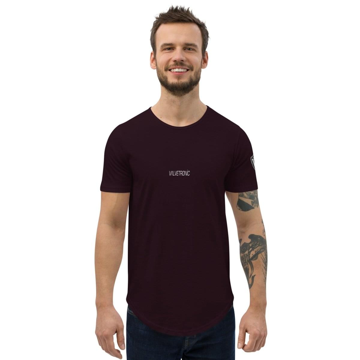Valvetronic Men's Curved Hem T-Shirt white text.