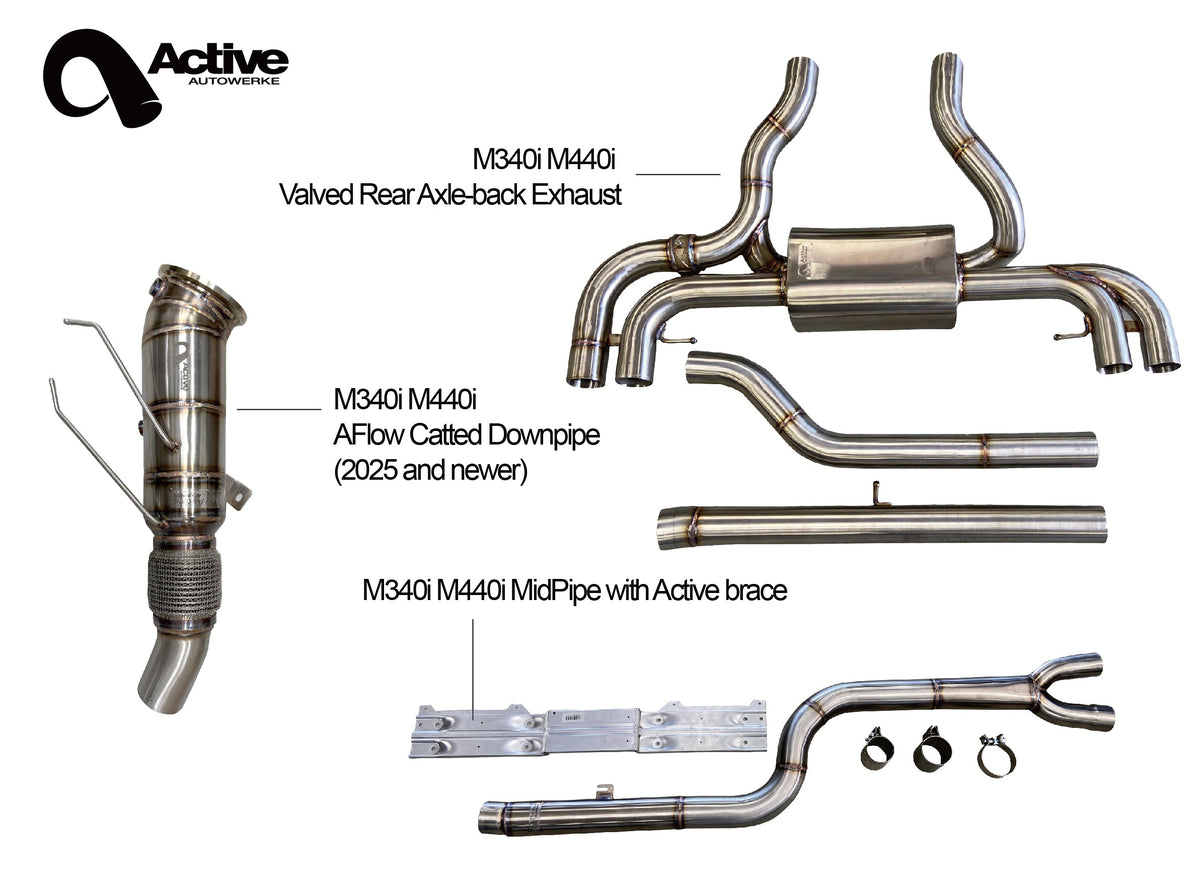 Active Autowerke M340i/M440i Rear Exhaust AFlow Downpipe and Midpipe Bundle 2025+