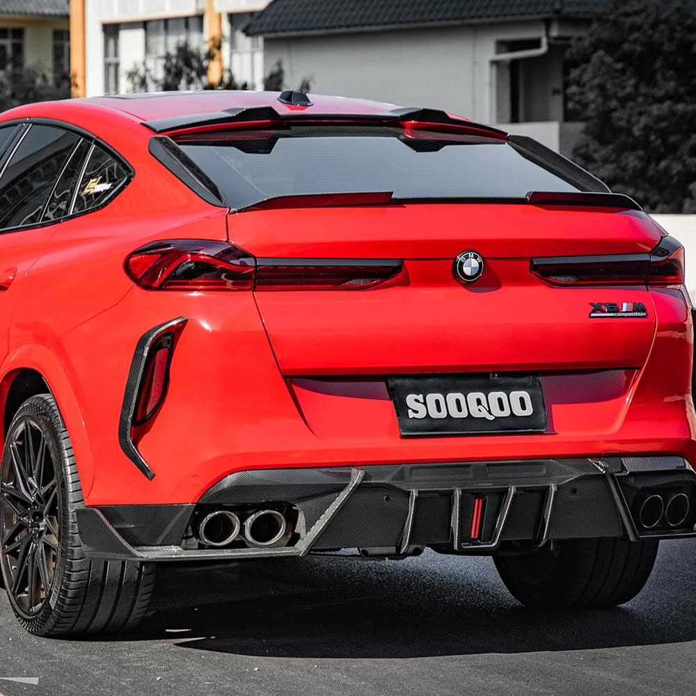 SOOQOO BMW X6M F96 Rear Diffuser W/Brake Light In Prepreg Carbon Fiber — product view 2