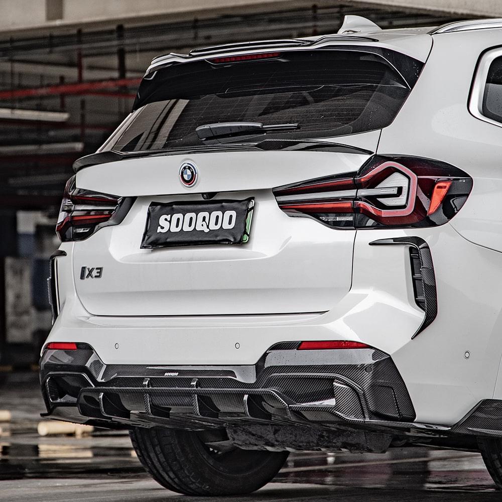 SOOQOO BMW iX3 G08 Rear Diffuser In Prepreg Carbon Fiber — product view 2