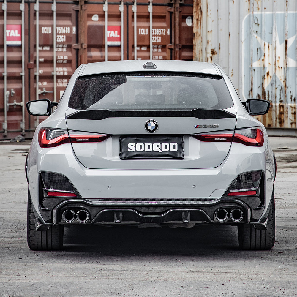 SOOQOO BMW 4 Series G26 Rear Diffuser Dual Tips In Prepreg Carbon Fiber — product view 4