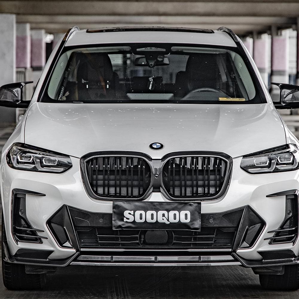 SOOQOO BMW iX3 G08 Front Lip In Prepreg Carbon Fiber — product view 4