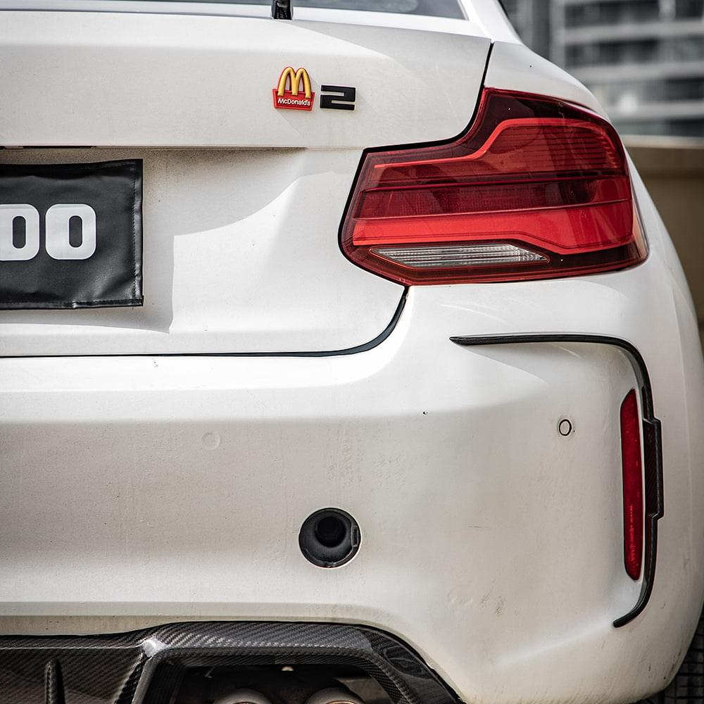 SOOQOO BMW M2 F87 Rear Bumper Inserts In Prepreg Carbon Fiber — product view 4