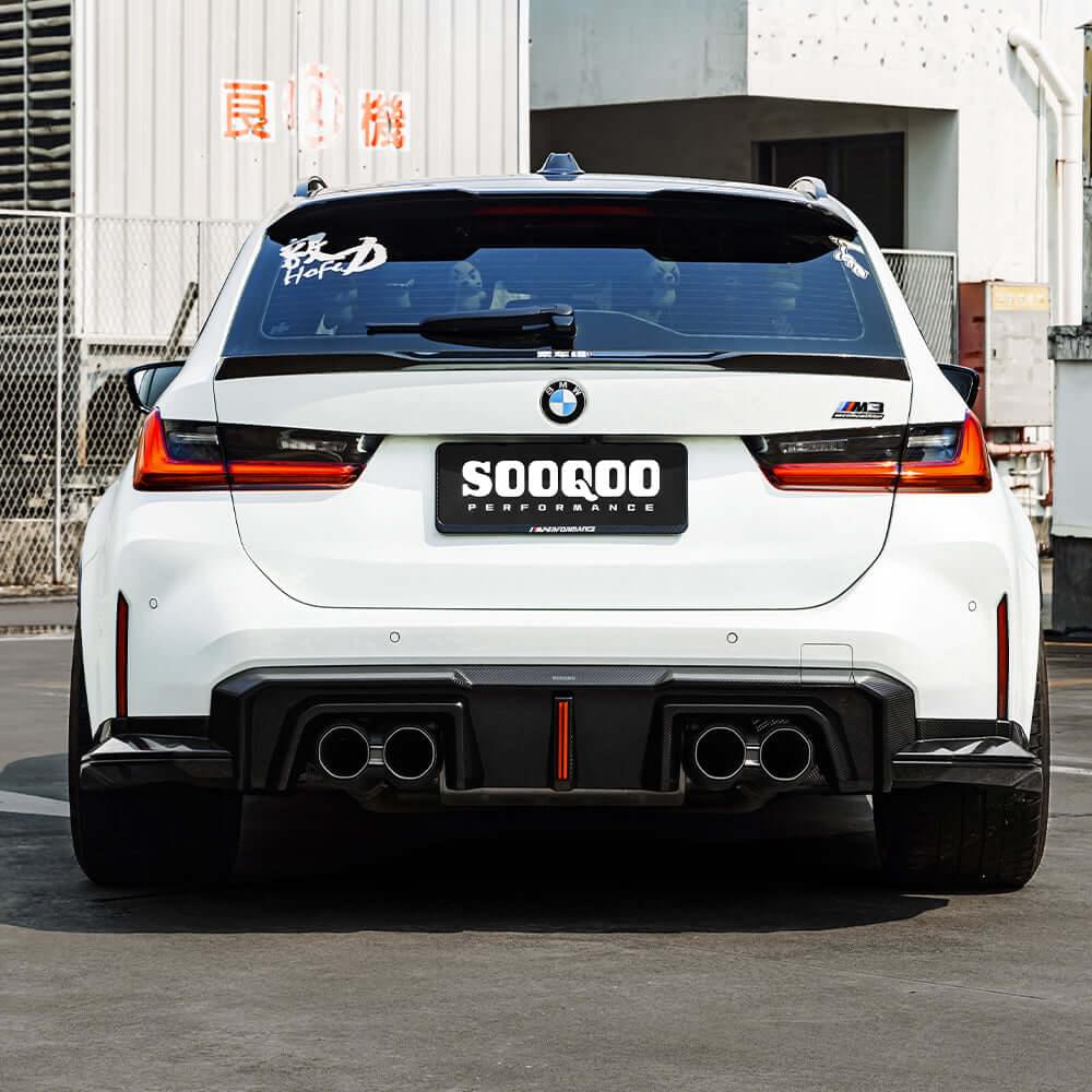 SOOQOO V2 BMW M3 G80 Rear Diffuser W/Brake Light In Prepreg Carbon Fiber — product view 2