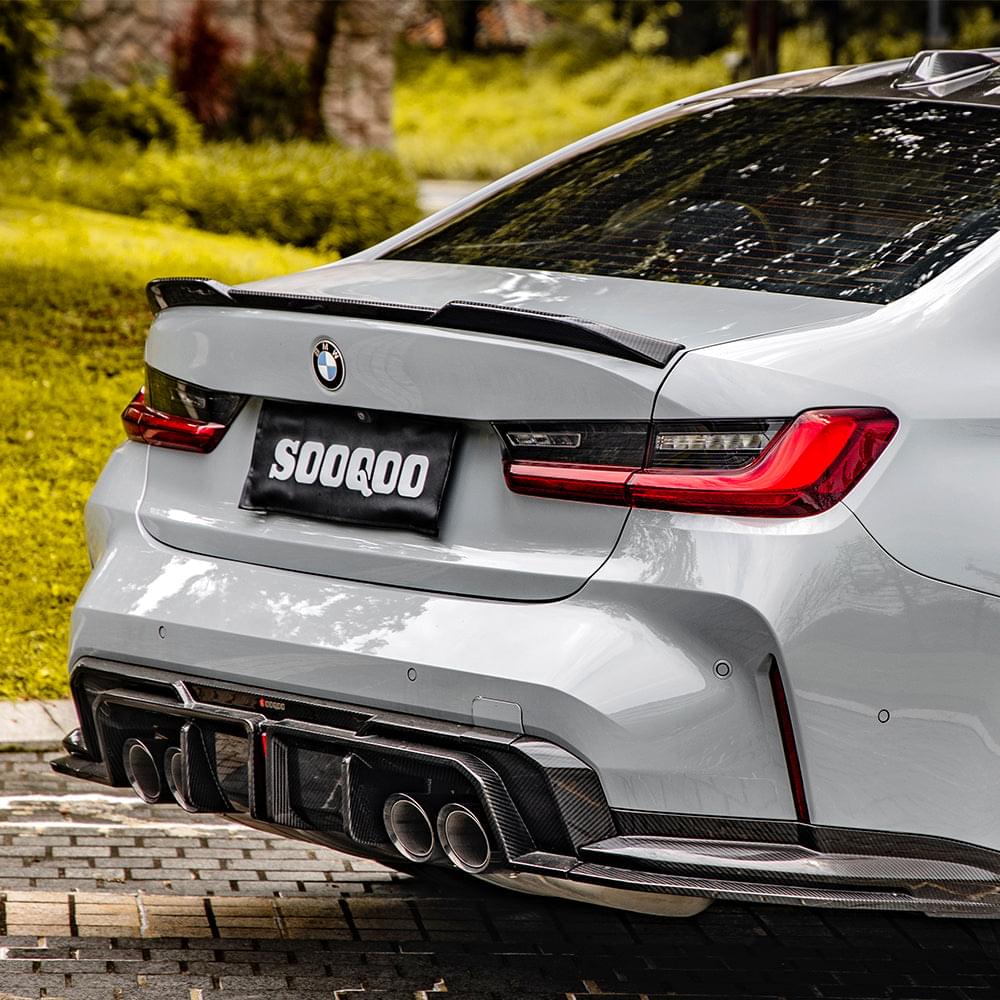 SOOQOO V1 BMW M3 G80 Rear Diffuser W/Brake Light In Prepreg Carbon Fiber — product view 4