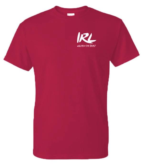 IRL HEATHER RED T SHIRT.