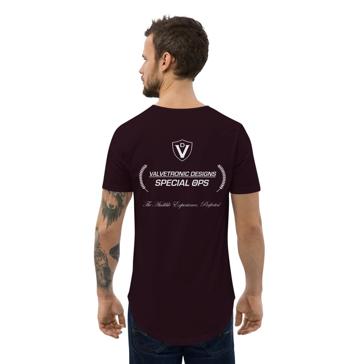 Men's Curved Hem T-Shirt Large special ops logo ( dark base colors).