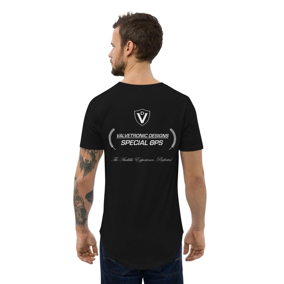 Men's Curved Hem T-Shirt Large special ops logo ( dark base colors).