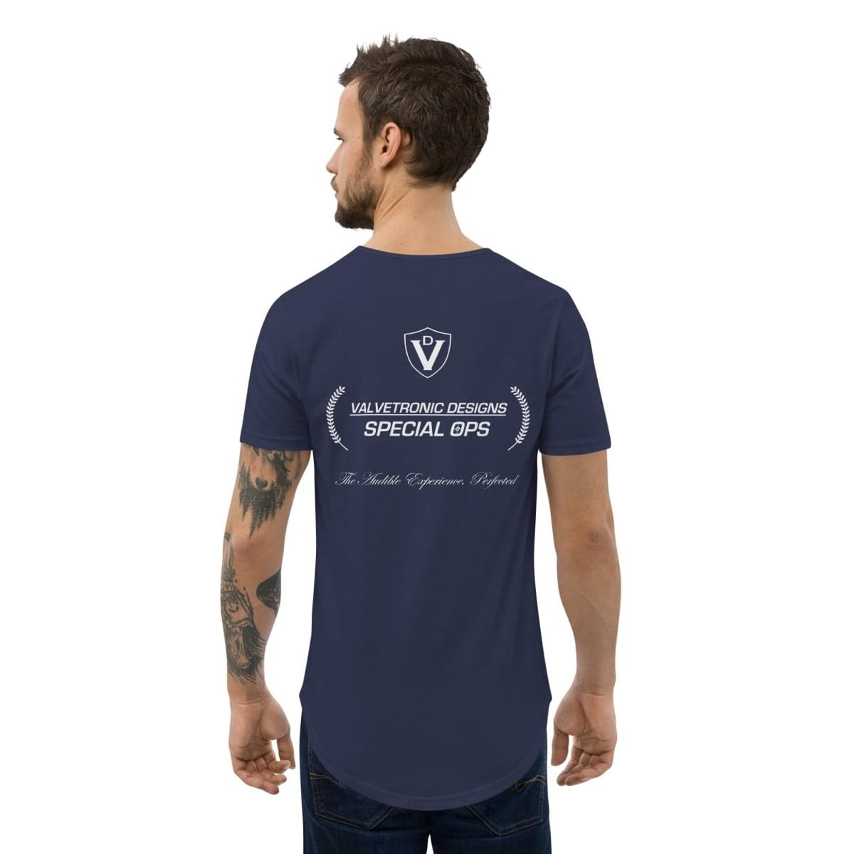 Men's Curved Hem T-Shirt Large special ops logo ( dark base colors).