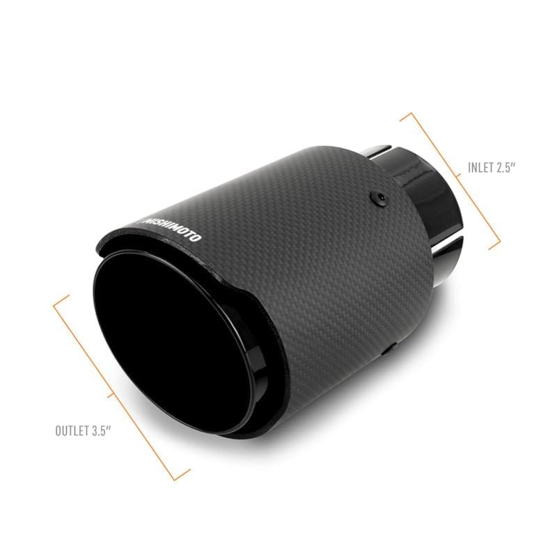 Mishimoto 2x Carbon Fiber Muffler Tip 2.5in Inlet 3.5in Outlet Black.