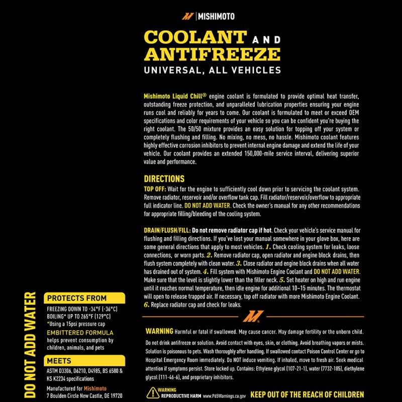 Mishimoto Liquid Chill EG Coolant, Universal, Yellow.