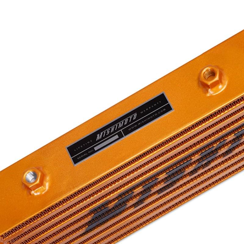 Mishimoto Universal Gold Z Line Intercooler Overall Size: 28x8x3 Core Size: 21x6x2.5 Inlet / Outlet.