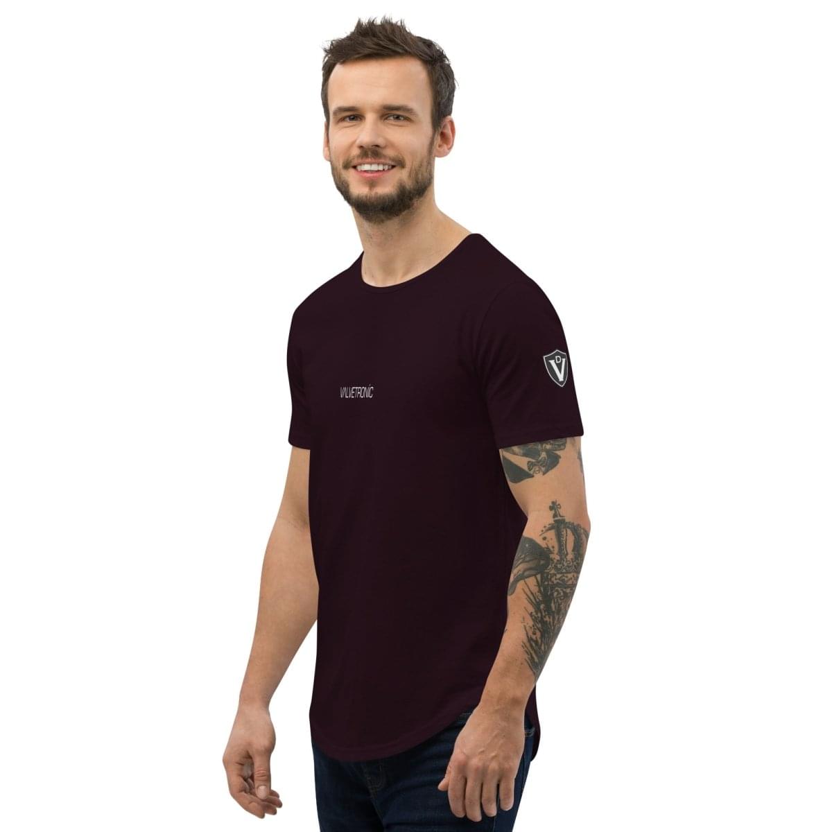 Valvetronic Men's Curved Hem T-Shirt white text.
