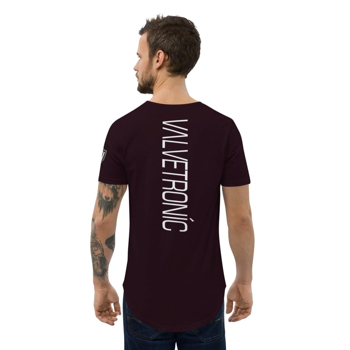 Valvetronic Men's Curved Hem T-Shirt white text.