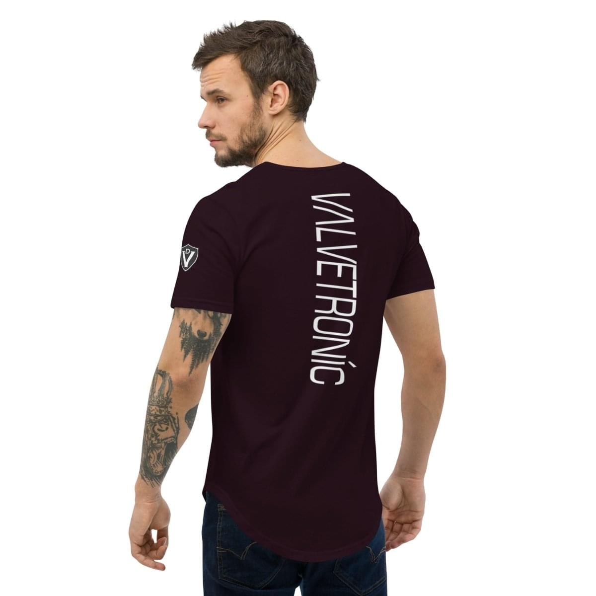 Valvetronic Men's Curved Hem T-Shirt white text.