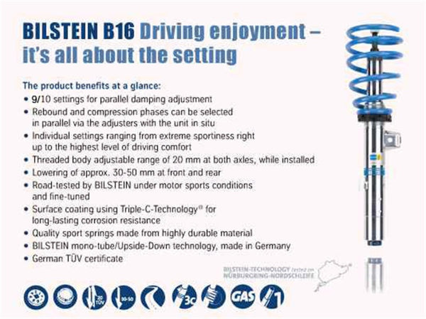 Bilstein B16 (PSS10) 12-13 BMW 328i 2.0L & 3.0L/335i 3.0L Front & Rear Performance Suspension System - COLORADO N5X