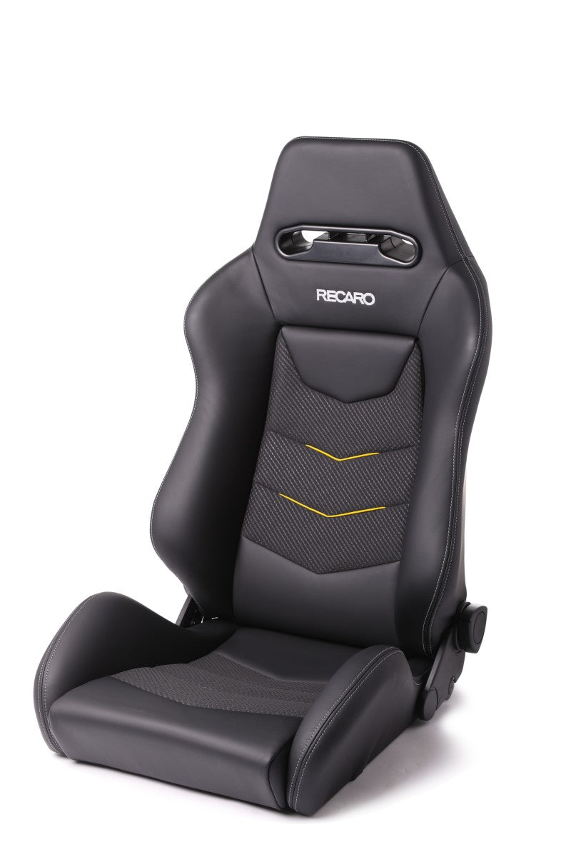 Recaro Speed V Driver Seat - Black Leather/Yellow Suede Accent - COLORADO N5X