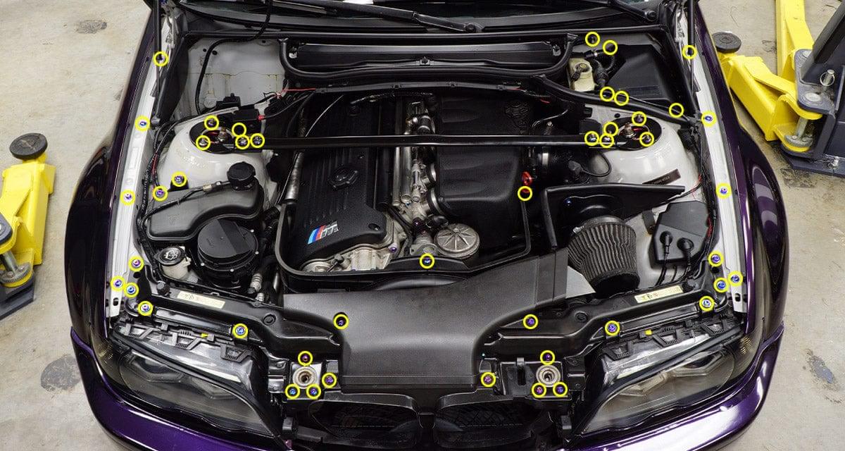 Dress Up Bolts Stage 2 Titanium Hardware Engine Bay Kit - BMW E46 M3 (2000-2006).